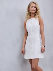White Button Through Sleeveless Mini Dress - Image 1 of 5