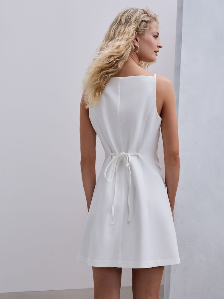 White Button Through Sleeveless Mini Dress - Image 2 of 5