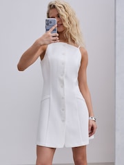 White Button Through Sleeveless Mini Dress - Image 3 of 5