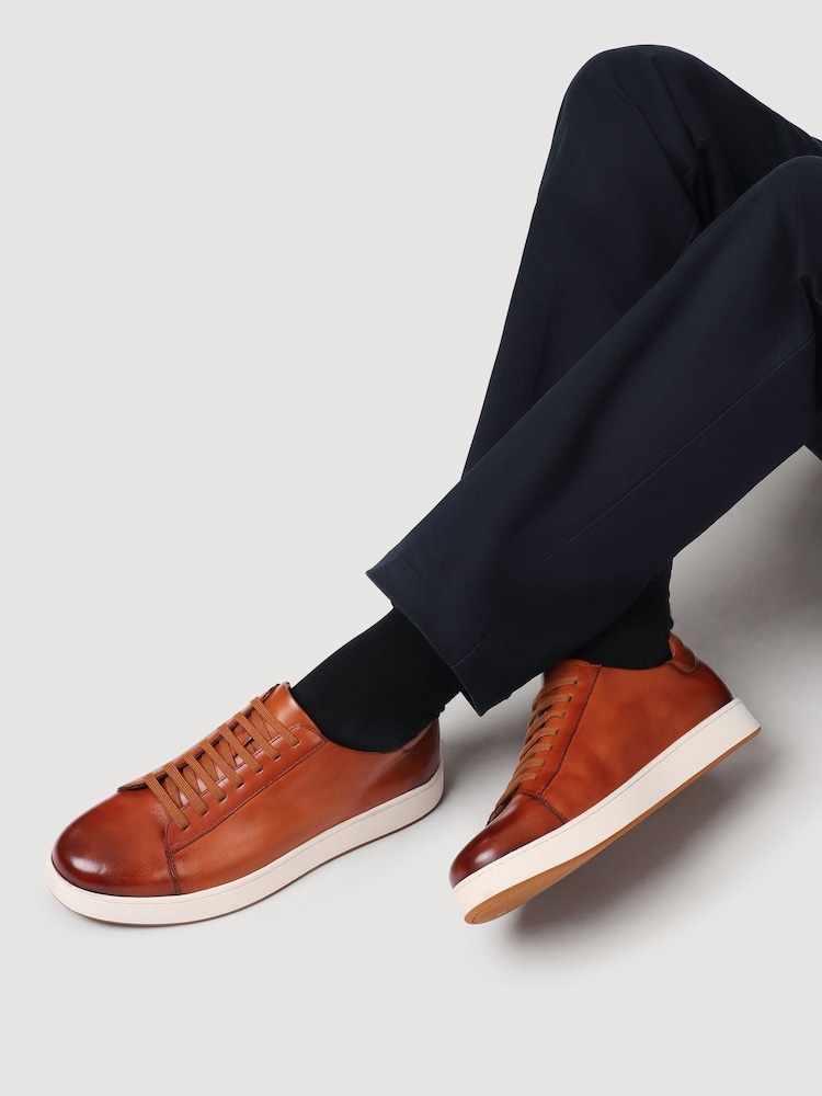 Jones Bootmaker Brown Wide Fit Mens Simon Leather Trainers - Image 1 of 6 Jones Bootmaker Brown Wide Fit Mens Simon Leather Trainers - Image 1 of 6