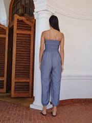 Navy Blue Bandeau Shirred Body Balloon Leg Jumpsuit - Image 3 of 8