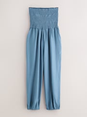 Navy Blue Bandeau Shirred Body Balloon Leg Jumpsuit - Image 5 of 8