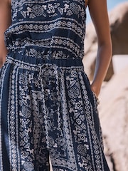 Blue/Ecru Bandana Print Square Neck Barrel Leg Jumpsuit - Image 5 of 9