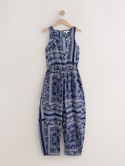 Blue/Ecru Bandana Print Square Neck Barrel Leg Jumpsuit - Image 7 of 9