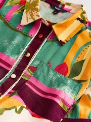 Multi Tropical Print - Short Sleeve Tie Waist Shirt Dress - 8ичинен 7 сүрөт