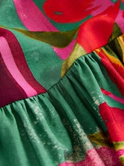 Multi Tropical Print - Short Sleeve Tie Waist Shirt Dress - 8ичинен 8 сүрөт