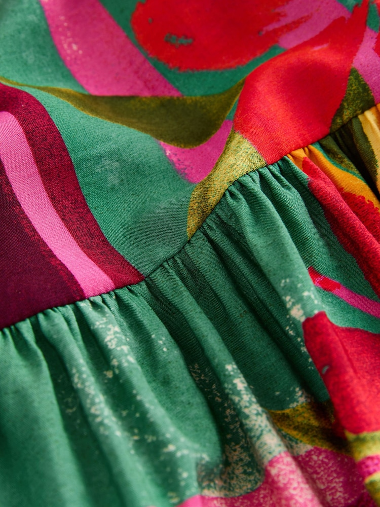 Multi Tropical Print - Short Sleeve Tie Waist Shirt Dress - 8ичинен 8 сүрөт