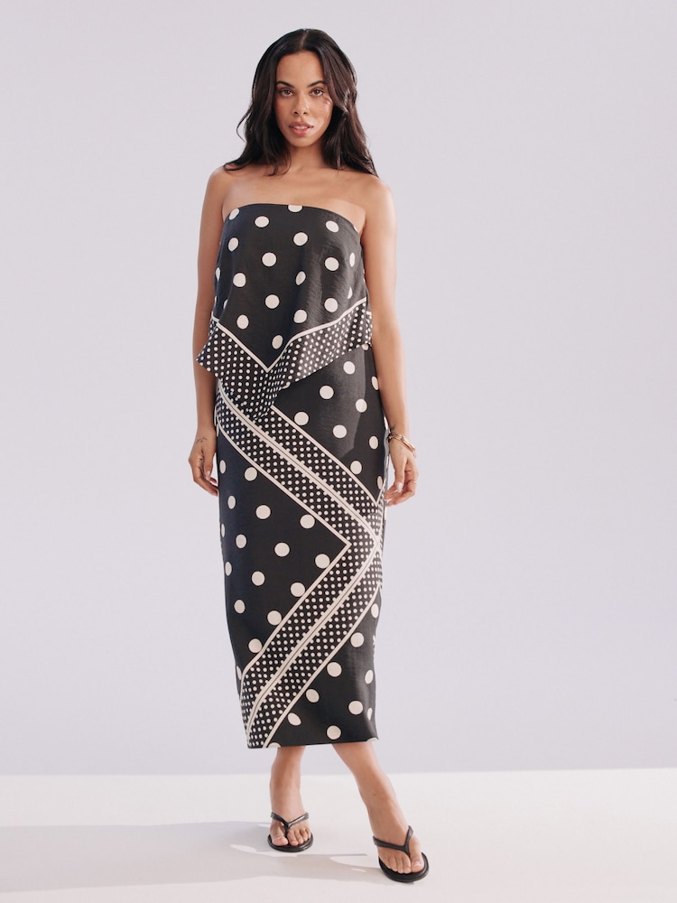 Monocromático com bolinhas - Bandeau Scarf Detail Midi Dress - Imagem 1 de 9