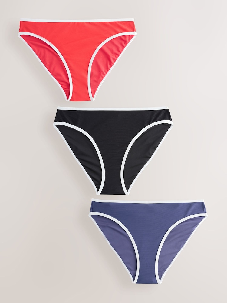 Red/Blue/Black RIb Rib High Leg Bikini Bottoms 3 Pack - Image 1 of 10