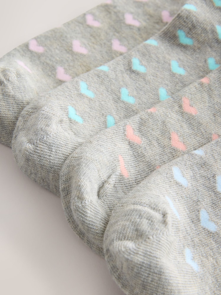 Multicolour Heart Pattern Grey Trainer Socks 4 Pack - Image 7 of 7
