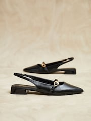Linzi Black Align Pointed Toe Ballet Flats With Buckle Detail - Image 1 of 5