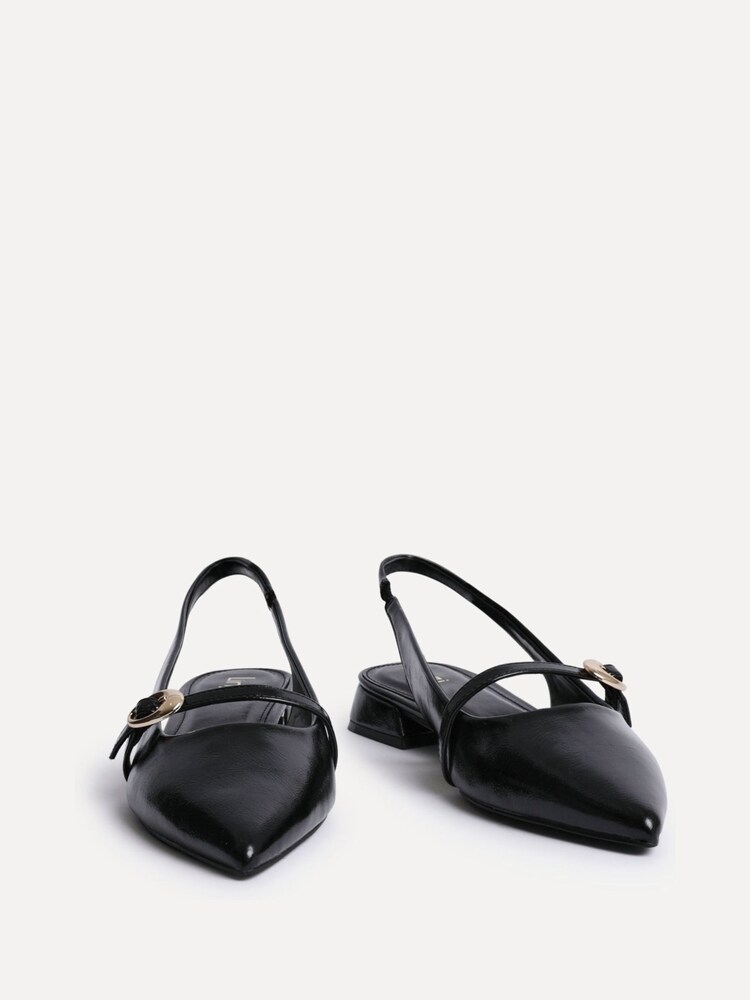 Linzi Black Align Pointed Toe Ballet Flats With Buckle Detail - Image 2 of 5