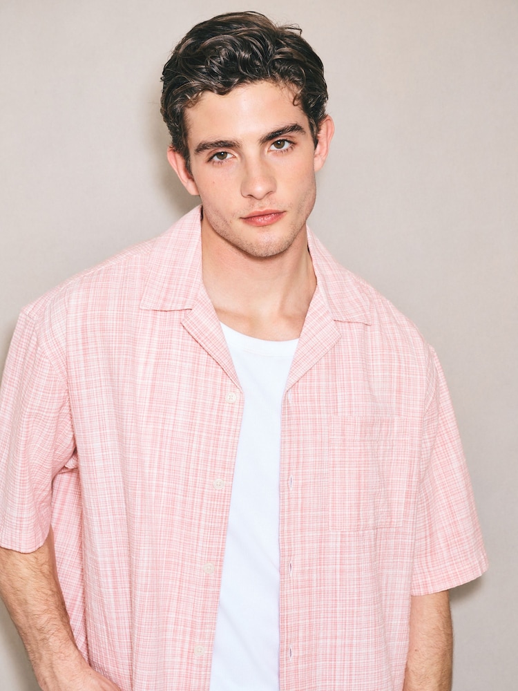 Pink Micro Check Short Sleeve Shirt - Image 1 of 7 Pink Micro Check Short Sleeve Shirt - Image 1 of 7