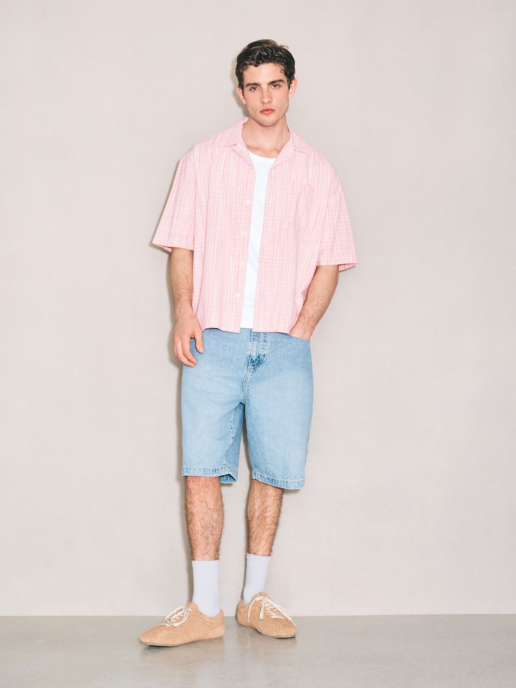 Pink Micro Check Short Sleeve Shirt - Image 2 of 7 Pink Micro Check Short Sleeve Shirt - Image 2 of 7