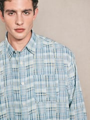 Blue Patchwork Check Long Sleeve Shirt - Image 1 of 14