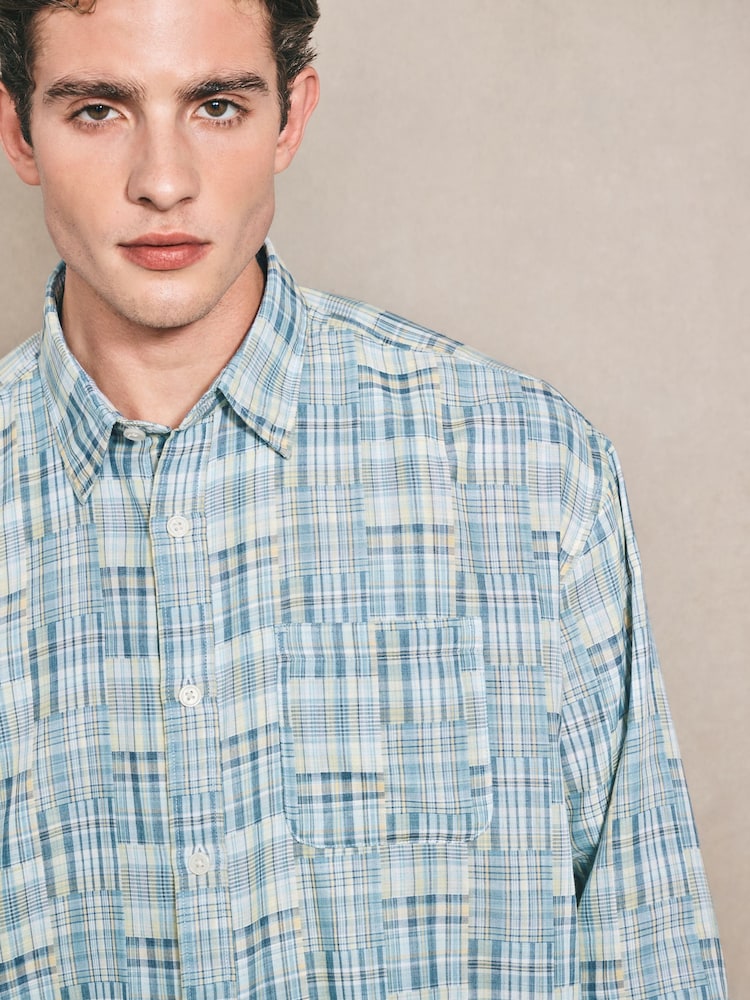 Blue Patchwork Check Long Sleeve Shirt - Image 1 of 14