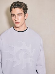 Light Purple EDIT Graphic Waffle Texture Crew Neck Sweatshirt - Image 1 of 8