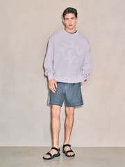 Light Purple EDIT Graphic Waffle Texture Crew Neck Sweatshirt - Image 2 of 8