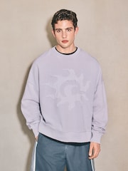 Light Purple EDIT Graphic Waffle Texture Crew Neck Sweatshirt - Image 3 of 8