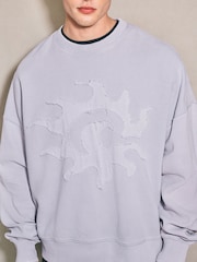Light Purple EDIT Graphic Waffle Texture Crew Neck Sweatshirt - Image 5 of 8