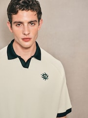 White EDIT Contrast Collar Trophy Neck Polo Shirt - Image 1 of 13