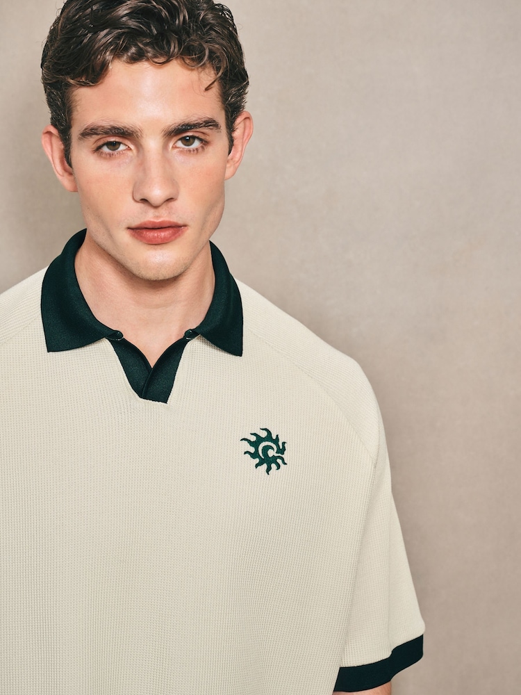 White EDIT Contrast Collar Trophy Neck Polo Shirt - Image 1 of 13