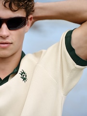 White EDIT Contrast Collar Trophy Neck Polo Shirt - Image 10 of 13