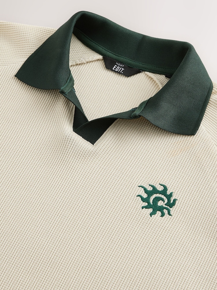 White EDIT Contrast Collar Trophy Neck Polo Shirt - Image 13 of 13