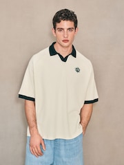 White EDIT Contrast Collar Trophy Neck Polo Shirt - Image 2 of 13