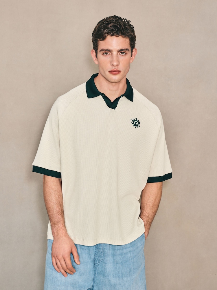 White EDIT Contrast Collar Trophy Neck Polo Shirt - Image 2 of 13