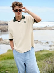 White EDIT Contrast Collar Trophy Neck Polo Shirt - Image 9 of 13
