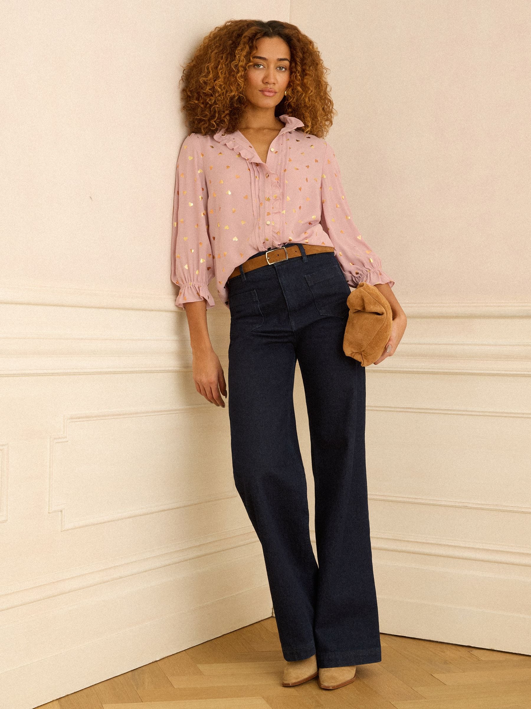 Buy Love & Roses Pink Metallic Heart 3/4 Sleeve Frill Cuff Blouse
