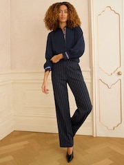 Love & Roses Navy Metallic Button Through Long Sleeve Shirt - Image 3 of 4