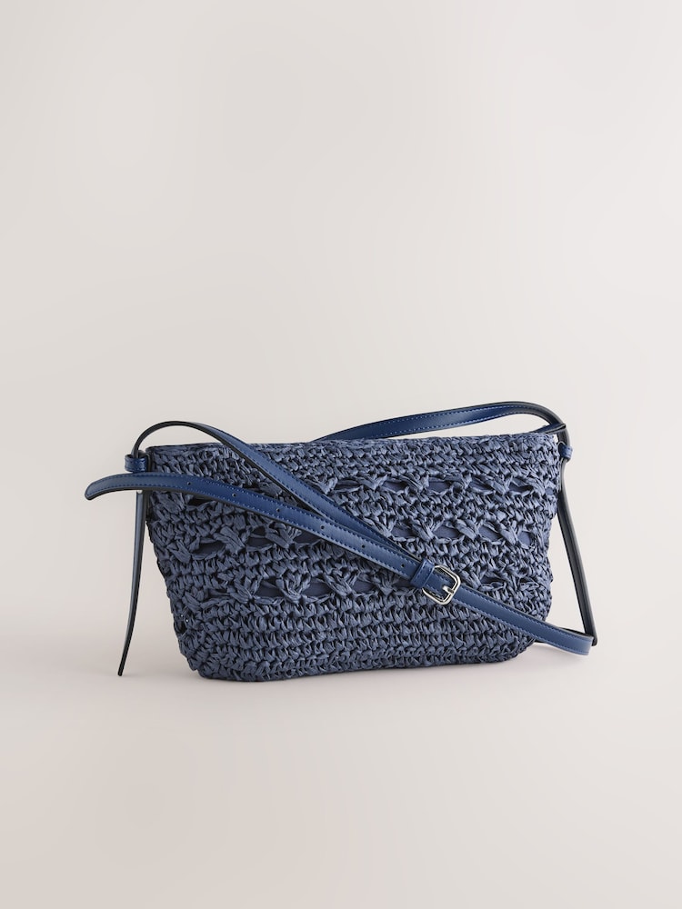 Navy Raffia Effect Cross-Body Bag - Image 2 of 8