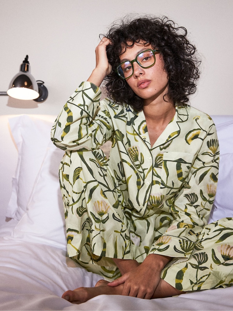 Ro&Zo Green Floral Print Long Pj Set With Eye Mask - Image 1 of 6