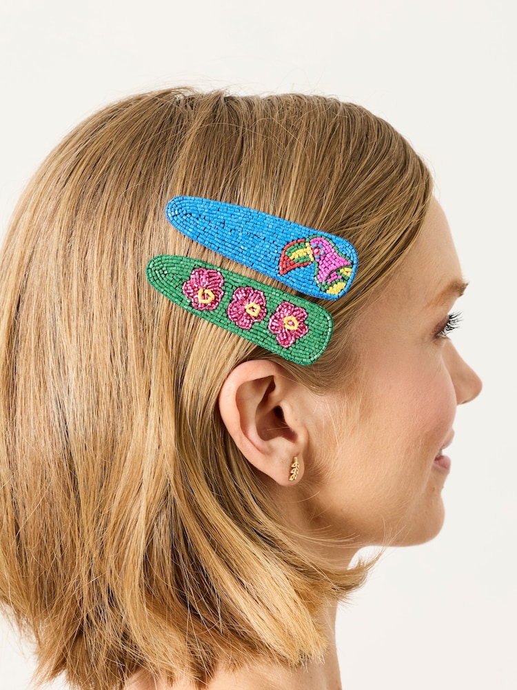 FatFace 2 Pack Tropical Beaded Hair Slides - Imagen 1 de 1