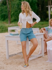 Joules Bay Blue Tencel Smart Tailored Shorts - Image 2 of 9