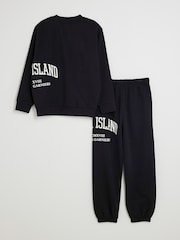 River Island Black River Varsity Sweatshirt & Jogger Set - Image 4 of 6