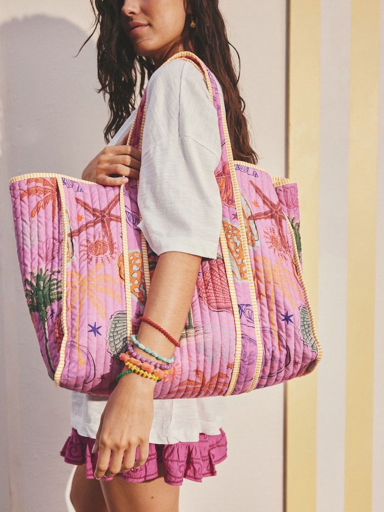 Pink Summer Print Quilted Bag - Image 1 of 7