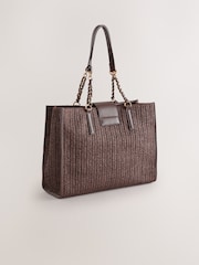 Chocolate Brown Raffia Effect Shoulder Bag - Image 2 of 5