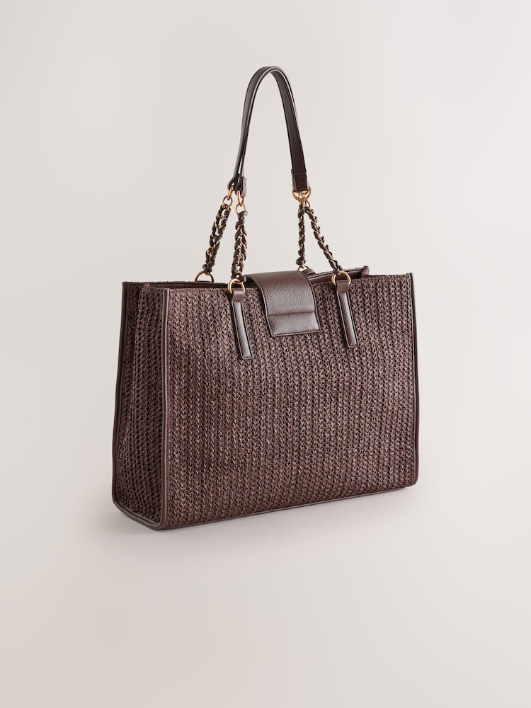 Chocolate Brown Raffia Effect Shoulder Bag - Image 2 of 5