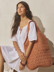 Burnt Orange Raffia Effect Shoulder Bag - Image 1 of 7