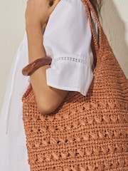 Burnt Orange Raffia Effect Shoulder Bag - Image 3 of 7