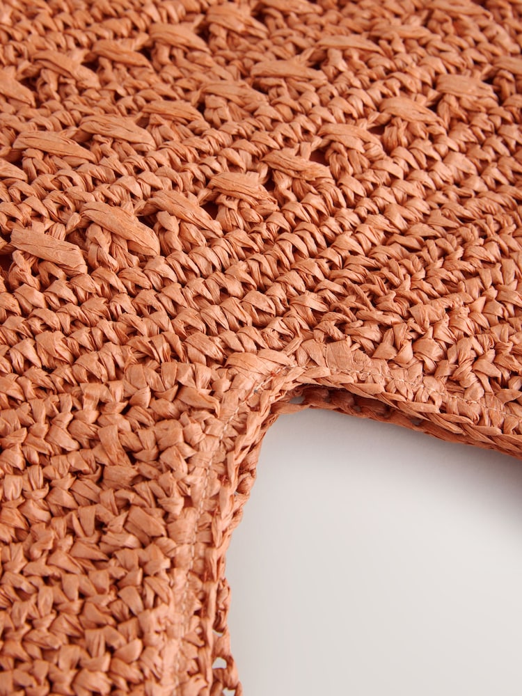 Burnt Orange Raffia Effect Shoulder Bag - Image 7 of 7