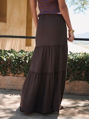 შოკოლადის ყავისფერი - Cotton Tiered Maxi Skirt - სურათი 5 9-დან