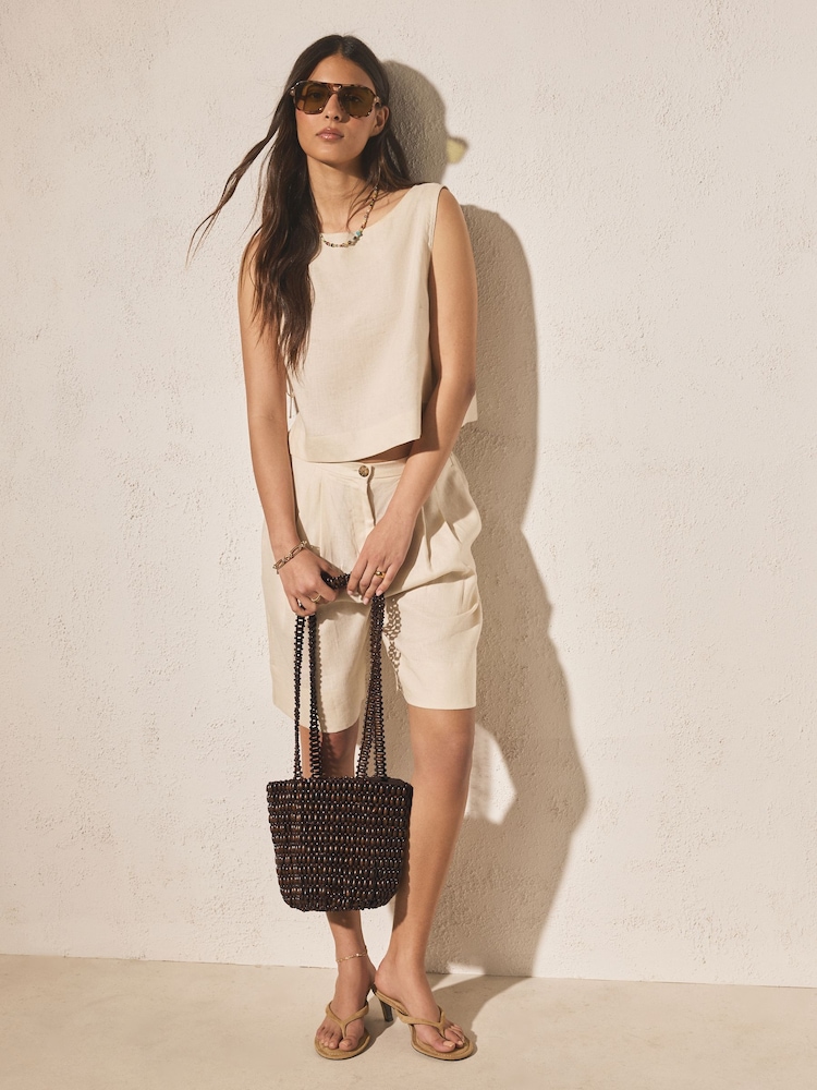 Chocolate Brown Wooden Beaded Shoulder Bag - Image 2 of 8