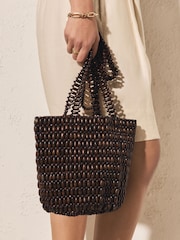 Chocolate Brown Wooden Beaded Shoulder Bag - Image 3 of 8
