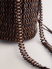 Chocolate Brown Wooden Beaded Shoulder Bag - Image 6 of 8