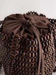 Chocolate Brown Wooden Beaded Shoulder Bag - Image 7 of 8