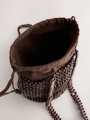 Chocolate Brown Wooden Beaded Shoulder Bag - Image 8 of 8